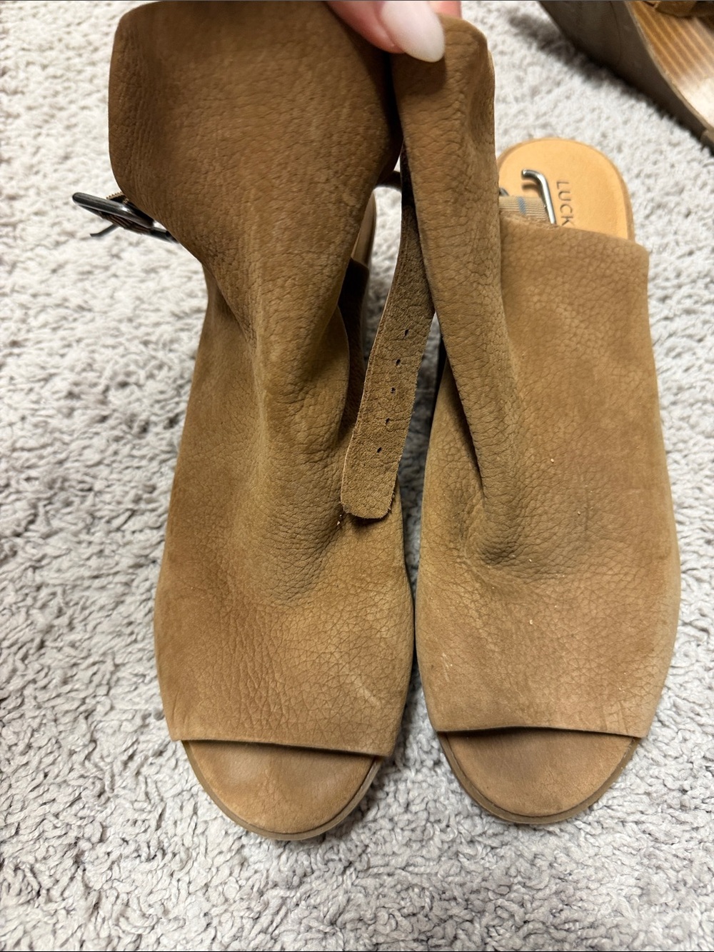 Lucky Brand Tan Suede Open-Toe Slide Mules